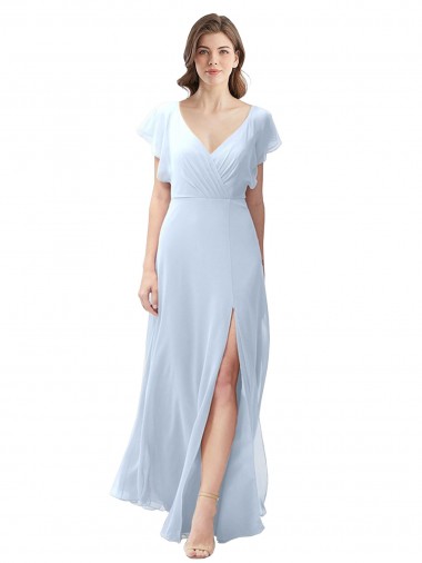 Open Back Soft Chiffon V-Neck Long Flutter Sleeves Bridesmaid Dress / Formal Dress Norwich