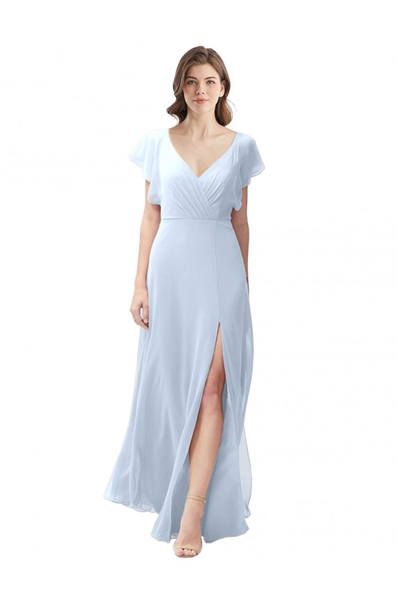 Open Back Soft Chiffon V-Neck Long Flutter Sleeves Bridesmaid Dress / Formal Dress Norwich