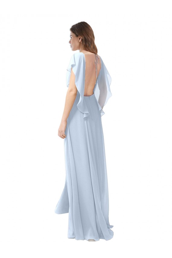 Open Back Soft Chiffon V-Neck Long Flutter Sleeves Bridesmaid Dress / Formal Dress Norwich