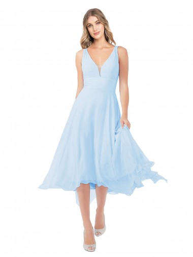 Keyhole Back Soft Chiffon V-Neck Midi Length Sleeveless Bridesmaid Dress Norwich