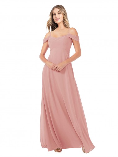 Bliss Pink Soft Chiffon Off the Shoulder Long Sleeveless Bridal Party Dress Norwich