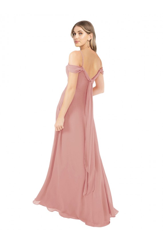 Bliss Pink Soft Chiffon Off the Shoulder Long Sleeveless Bridal Party Dress Norwich