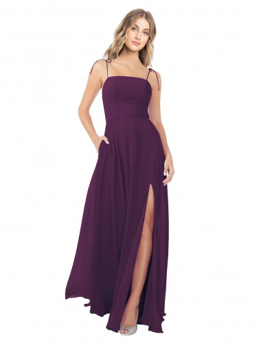 Keyhole Back Grape Soft Chiffon Spaghetti Straps Long Sleeveless Bridesmaid Dress Norwich