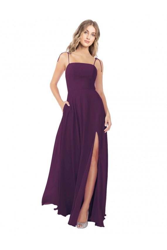 Keyhole Back Grape Soft Chiffon Spaghetti Straps Long Sleeveless Bridesmaid Dress Norwich