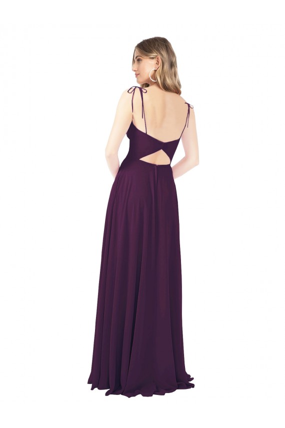 Keyhole Back Grape Soft Chiffon Spaghetti Straps Long Sleeveless Bridesmaid Dress Norwich