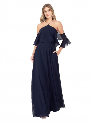 Soft Chiffon Halter Neck Long Flutter Sleeves Formal Dress / Bridesmaid Dress Norwich