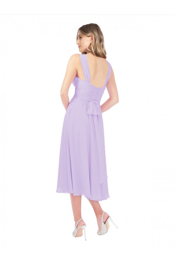 Soft Chiffon Sweetheart Midi Length Sleeveless High Low Bridesmaid Dress Norwich