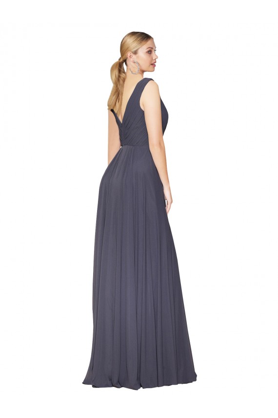 V-Back Dusty Blue Soft Chiffon V-Neck Long Sleeveless Formal Evening Gown / Prom Dress / Bridesmaid Dress Norwich