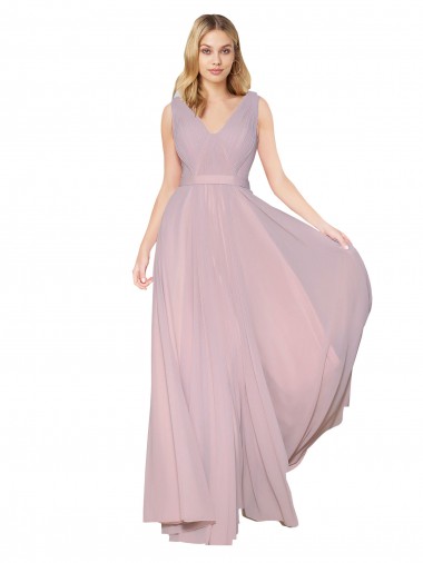 V-Back Primrose Soft Chiffon V-Neck Long Sleeveless Formal Evening Gown / Prom Dress / Bridesmaid Dress Norwich