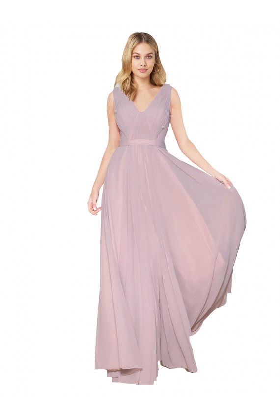 V-Back Primrose Soft Chiffon V-Neck Long Sleeveless Formal Evening Gown / Prom Dress / Bridesmaid Dress Norwich