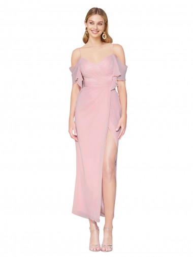 Soft Chiffon Off the Shoulder Knee Length Cold Shoulder Formal Evening Gown / Prom Dress / Bridesmaid Dress Norwich