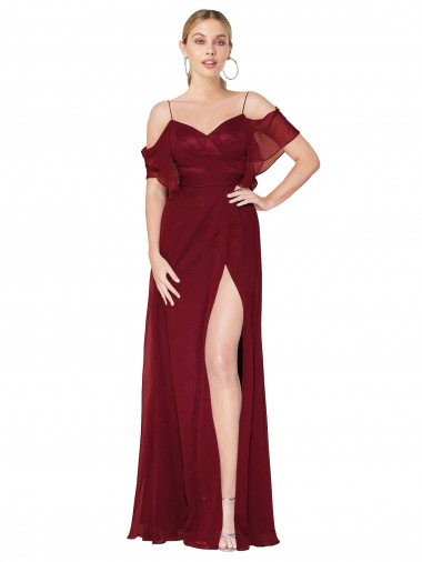 V-Back Soft Chiffon Off the Shoulder Long Cold Shoulder Formal Evening Gown / Prom Dress / Bridesmaid Dress Norwich