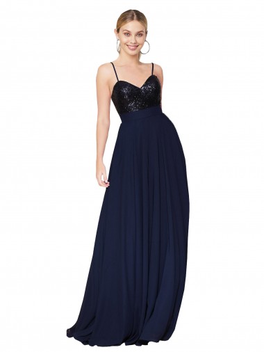 Soft Chiffon & Sequin Spaghetti Straps Long Sleeveless Semi Formal Evening Dress / Prom Dress / Bridesmaid Dress Norwich