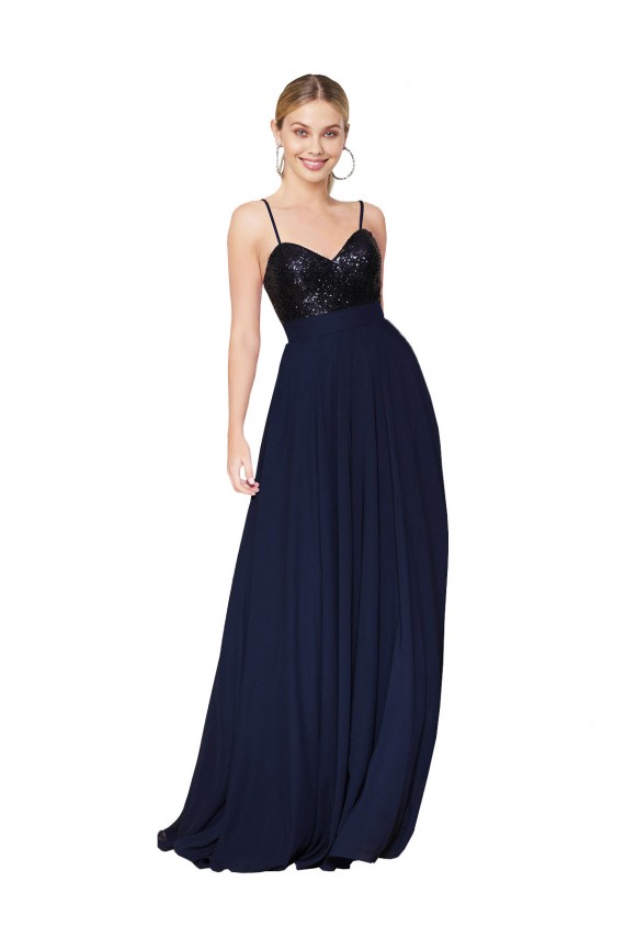 Soft Chiffon & Sequin Spaghetti Straps Long Sleeveless Semi Formal Evening Dress / Prom Dress / Bridesmaid Dress Norwich