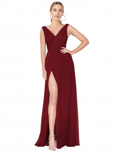 V-Back Soft Chiffon V-Neck Long Sleeveless Black Tie Evening Gown / Prom Dress / Bridesmaid Dress Norwich