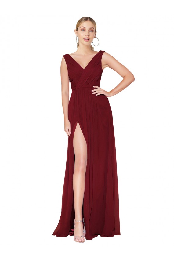 V-Back Soft Chiffon V-Neck Long Sleeveless Black Tie Evening Gown / Prom Dress / Bridesmaid Dress Norwich