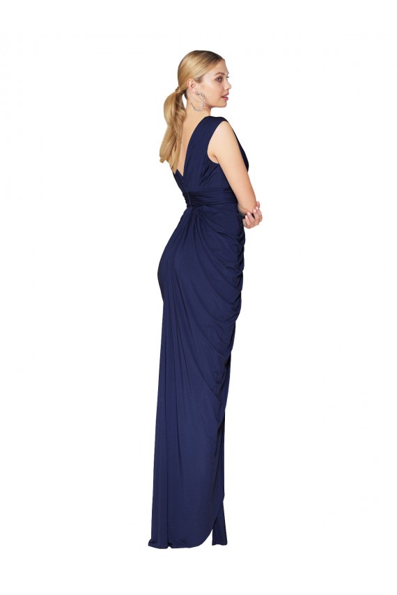V-Back Dark Navy Soft Chiffon V-Neck Long Sleeveless Formal Evening Gown / Prom Dress / Bridesmaid Dress Norwich