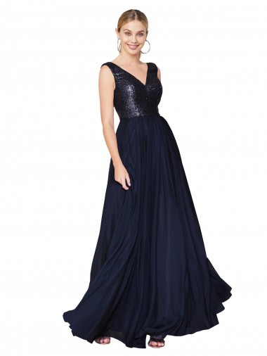 V-Back Soft Chiffon & Sequin V-Neck Long Sleeveless Semi Formal Evening Gown / Prom Dress / Bridesmaid Dress Norwich
