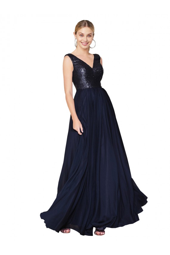 V-Back Soft Chiffon & Sequin V-Neck Long Sleeveless Semi Formal Evening Gown / Prom Dress / Bridesmaid Dress Norwich