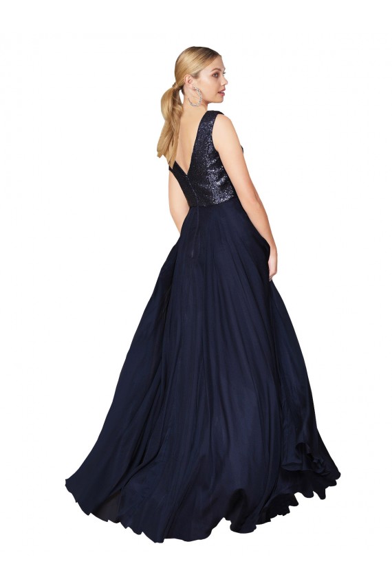 V-Back Soft Chiffon & Sequin V-Neck Long Sleeveless Semi Formal Evening Gown / Prom Dress / Bridesmaid Dress Norwich
