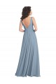 V-Back A-Line Dusty Blue V-Neck Long Sleeveless Bridesmaid Dress Norwich