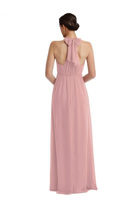 Dusty Pink Soft Chiffon Halter Neck Long Sleeveless Semi Formal Evening Dress / Bridesmaid Dress Norwich