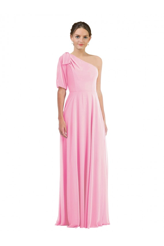 Barely Pink Soft Chiffon One Shoulder Long Sleeveless Semi Formal Evening Dress / Bridesmaid Dress Norwich