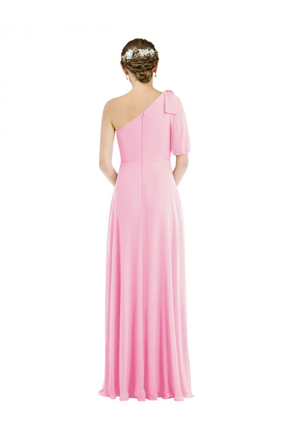 Barely Pink Soft Chiffon One Shoulder Long Sleeveless Semi Formal Evening Dress / Bridesmaid Dress Norwich