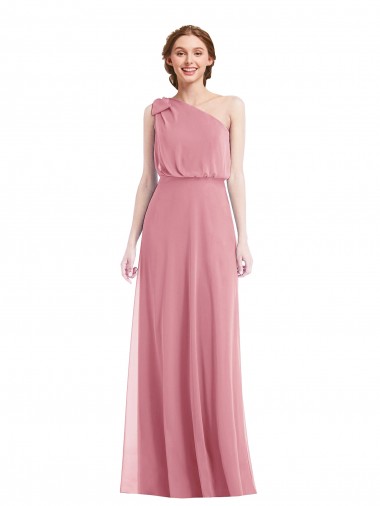 Skin Pink Soft Chiffon One Shoulder Long Sleeveless Semi Formal Evening Dress / Bridesmaid Dress Norwich