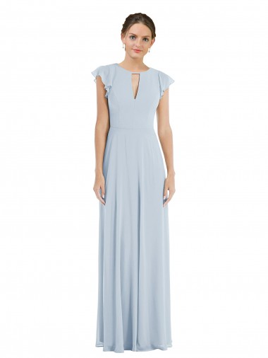V-Back Soft Chiffon Bateau Neck Long Flutter Sleeves Formal Evening Gown / Bridesmaid Dress Norwich