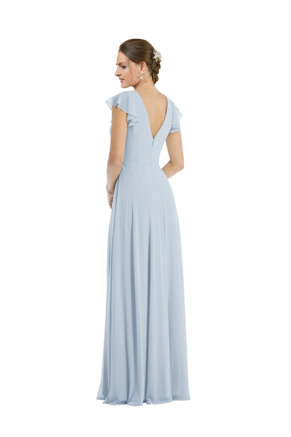 V-Back Soft Chiffon Bateau Neck Long Flutter Sleeves Formal Evening Gown / Bridesmaid Dress Norwich