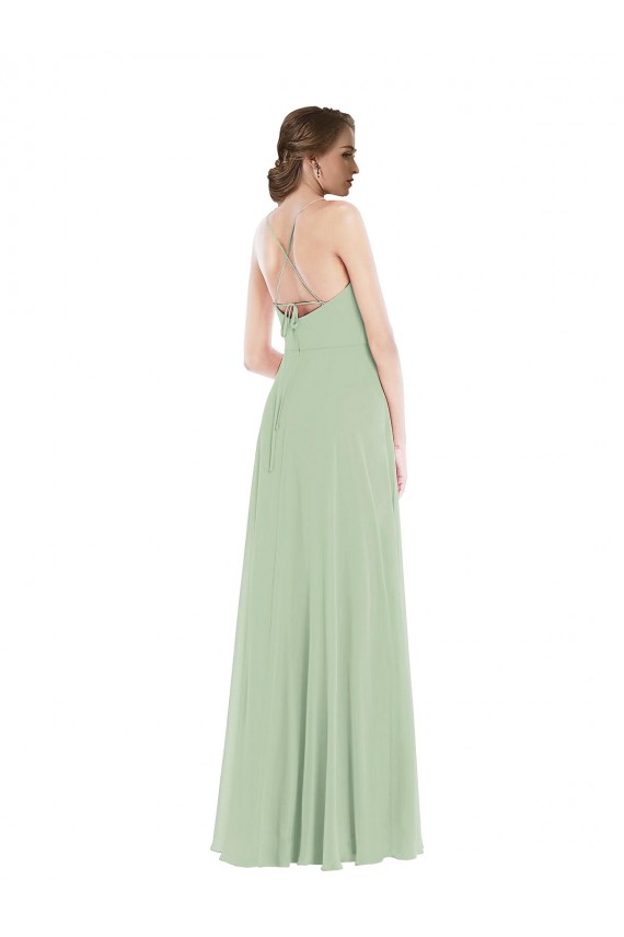 Open Back Soft Chiffon Scoop Neck Long Sleeveless Semi Formal Evening Dress / Bridesmaid Dress Norwich