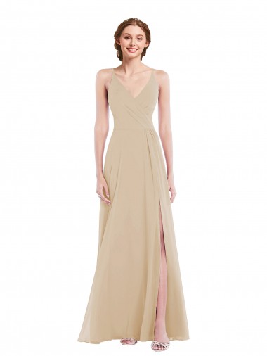 Open Back Soft Chiffon V-Neck Long Sleeveless Semi Formal Evening Dress / Bridesmaid Dress Norwich