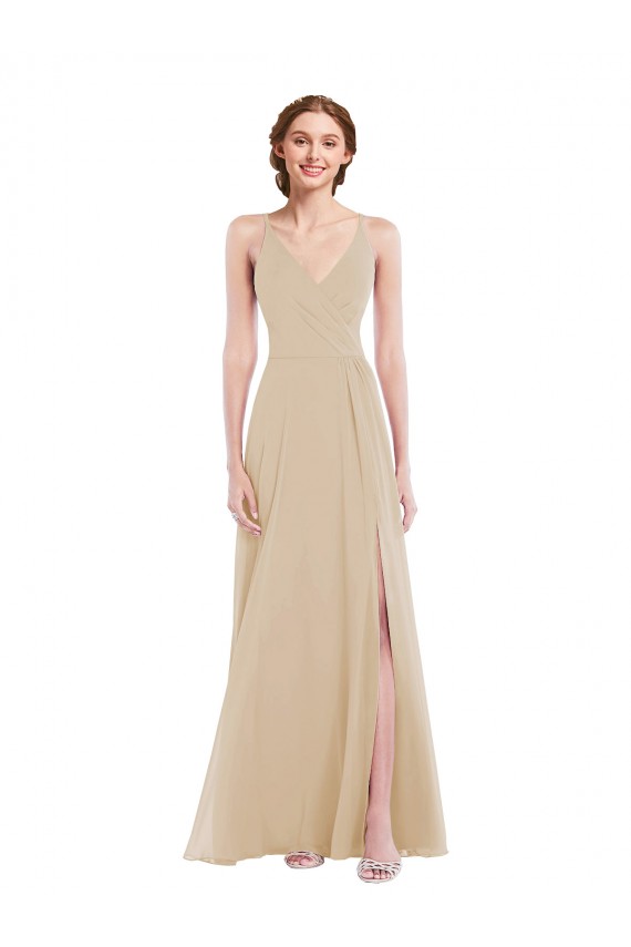 Open Back Soft Chiffon V-Neck Long Sleeveless Semi Formal Evening Dress / Bridesmaid Dress Norwich
