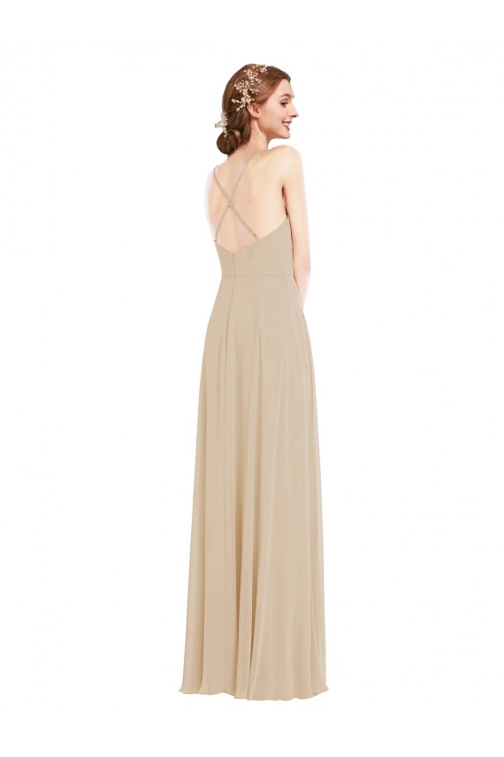 Open Back Soft Chiffon V-Neck Long Sleeveless Semi Formal Evening Dress / Bridesmaid Dress Norwich