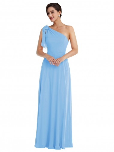Periwinkle Soft Chiffon One Shoulder Long Sleeveless Semi Formal Evening Dress / Bridesmaid Dress Norwich
