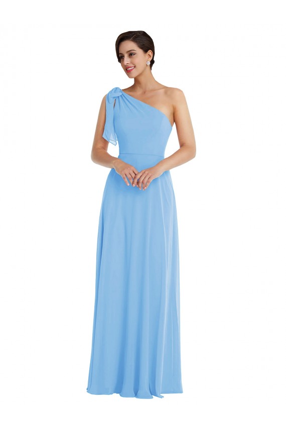 Periwinkle Soft Chiffon One Shoulder Long Sleeveless Semi Formal Evening Dress / Bridesmaid Dress Norwich