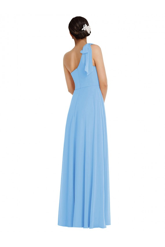 Periwinkle Soft Chiffon One Shoulder Long Sleeveless Semi Formal Evening Dress / Bridesmaid Dress Norwich