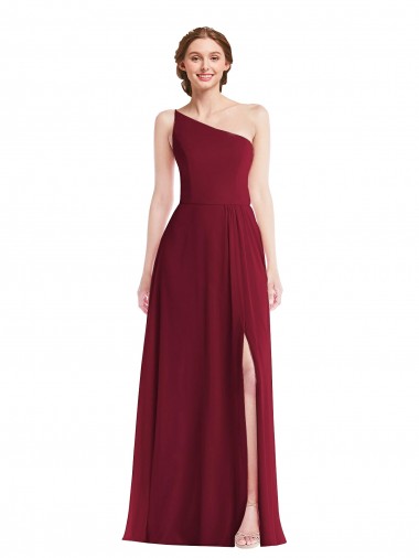 Burgundy Soft Chiffon One Shoulder Long Sleeveless Semi Formal Evening Dress / Bridesmaid Dress Norwich
