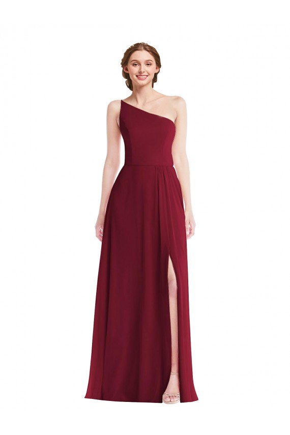 Burgundy Soft Chiffon One Shoulder Long Sleeveless Semi Formal Evening Dress / Bridesmaid Dress Norwich