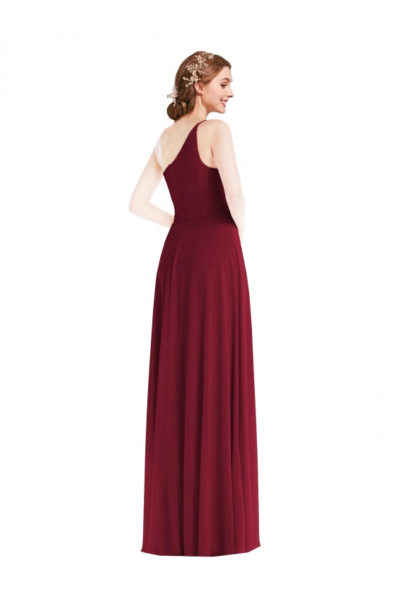 Burgundy Soft Chiffon One Shoulder Long Sleeveless Semi Formal Evening Dress / Bridesmaid Dress Norwich