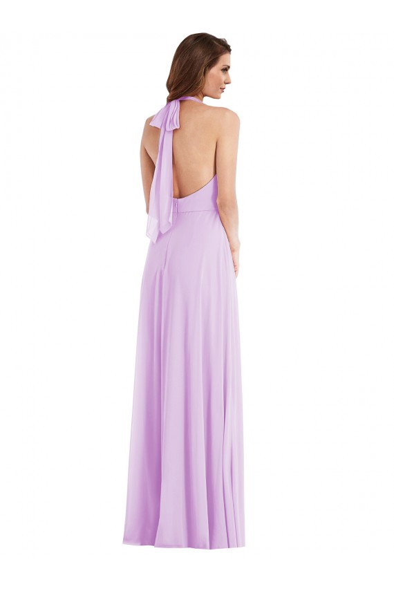 Low Back Soft Chiffon Halter Neck Long Sleeveless Semi Formal Evening Dress / Bridesmaid Dress Norwich