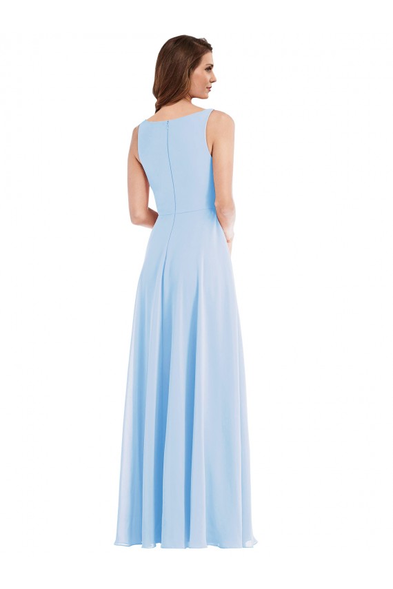 Light Sky Blue Soft Chiffon V-Neck Long Sleeveless Semi Formal Evening Dress / Bridesmaid Dress Norwich