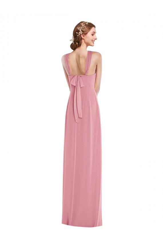 Open Back Skin Pink Soft Chiffon Halter Neck Long Sleeveless Semi Formal Evening Dress / Bridesmaid Dress Norwich