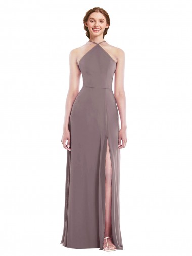 Low Back Soft Chiffon Halter Neck Long Sleeveless Formal Evening Gown / Bridesmaid Dress Norwich
