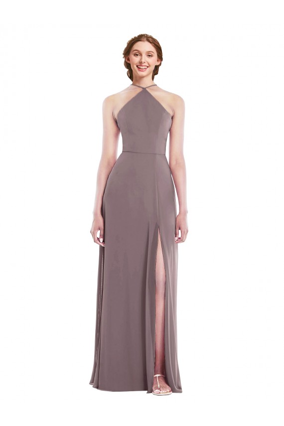 Low Back Soft Chiffon Halter Neck Long Sleeveless Formal Evening Gown / Bridesmaid Dress Norwich