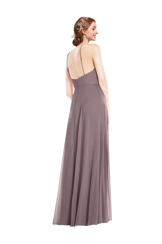 Low Back Soft Chiffon Halter Neck Long Sleeveless Formal Evening Gown / Bridesmaid Dress Norwich