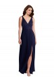 V-Back Dark Navy Soft Chiffon V-Neck Long Sleeveless Black Tie Evening Gown / Bridesmaid Dress Norwich