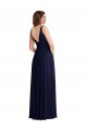 V-Back Dark Navy Soft Chiffon V-Neck Long Sleeveless Black Tie Evening Gown / Bridesmaid Dress Norwich