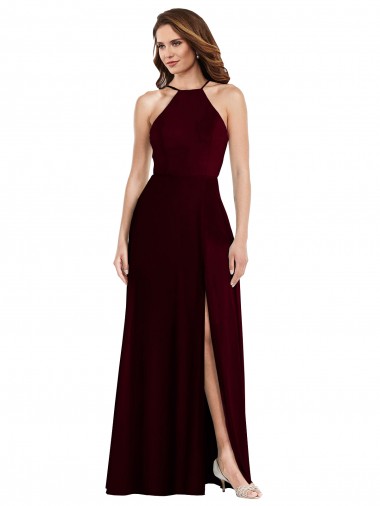 Low Back Burgundy Gold Soft Chiffon Spaghetti Straps Long Sleeveless Semi Formal Evening Dress / Bridesmaid Dress Norwich
